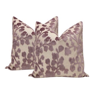 22" Smokey Lavender Blossom Cut Velvet Pillows - a Pair For Sale