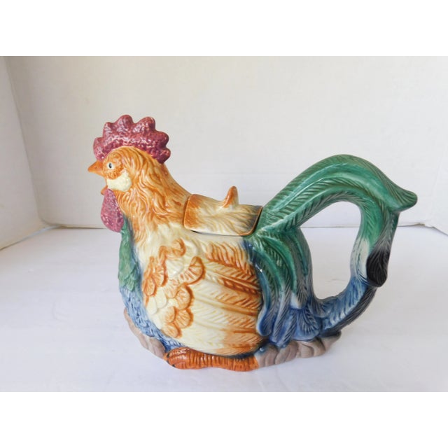 Vintage Colorful Ceramic Rooster Teapot For Sale - Image 11 of 11