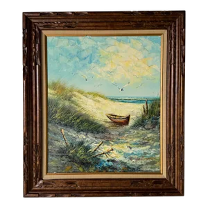 1970's R. Weston Impressionist Beach Seascape Original Oil Painting, Framed