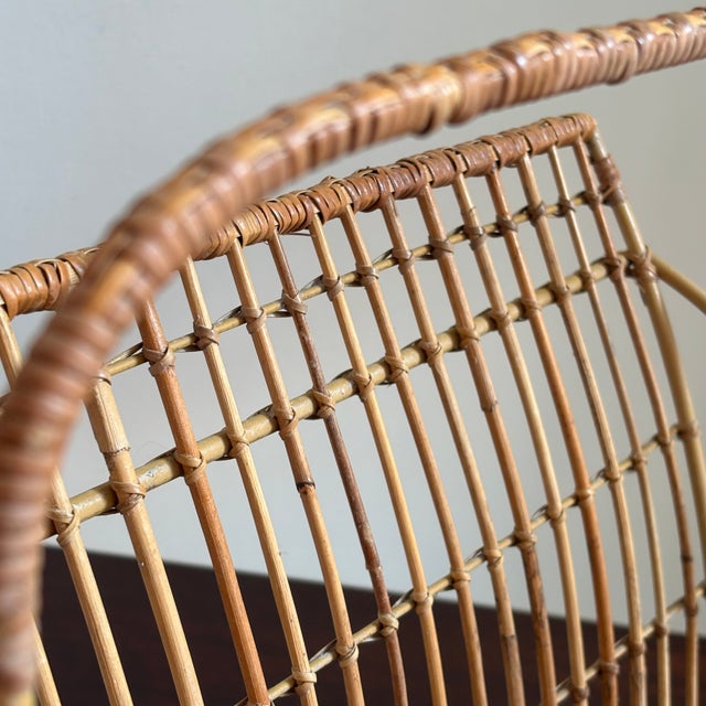 1950s Bamboo & Rattan Openweave Magazine Rack W/ Iron Base For Sale - Image 12 of 18