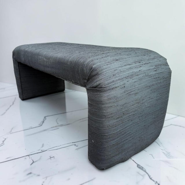 Late 20th Century Vintage Sculptural Black Upholstered Waterfall Bench For Sale - Image 5 of 10