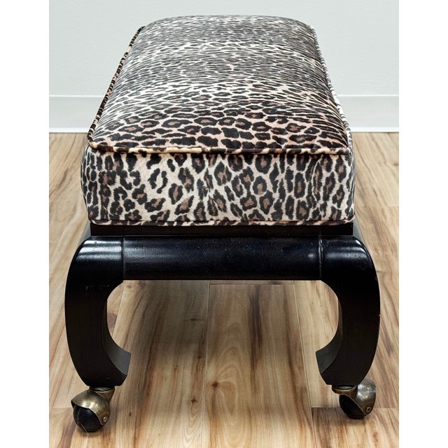 Early 20th Century Vintage Late 20th C Newly Upholstered Leopard Print Velvet Ming Style Rolling Bench For Sale - Image 5 of 10