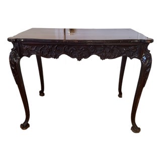 Vintage Writing Desk Table With Ornate Carved Floral Scrollwork. For Sale