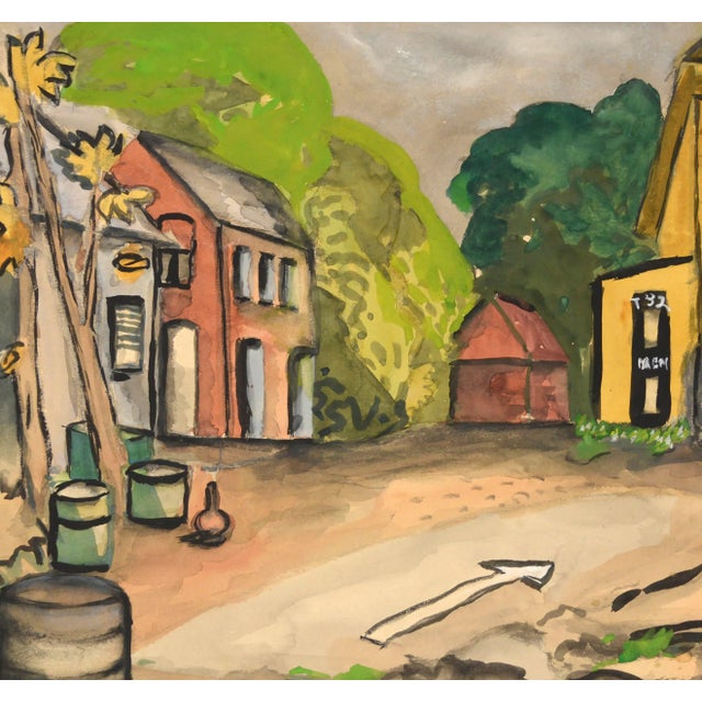 Mid-century Bay Area urban landscape watercolor of an industrial neighborhood in Oakland by California artist Polly...