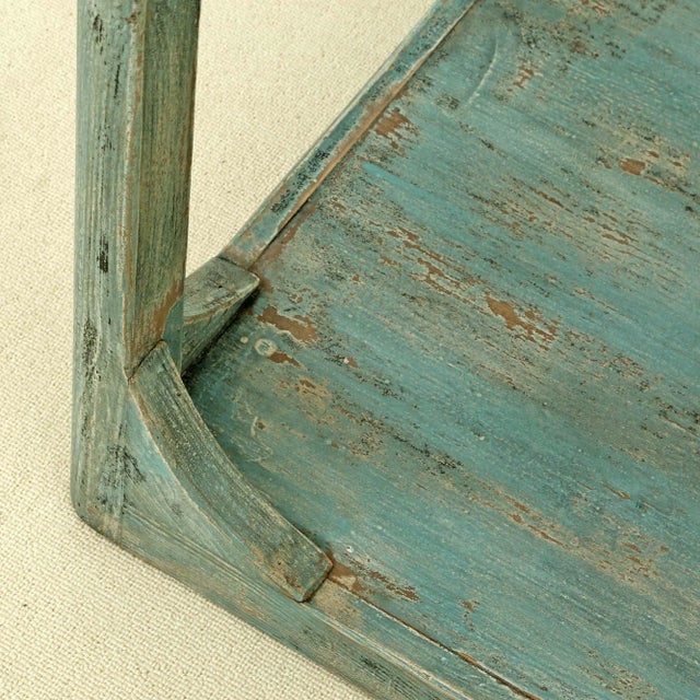 Wood Artisan-Carved Soft Aqua Wood Side Table — Grounded Anchor For Sale - Image 7 of 8