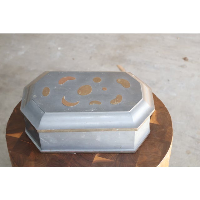 English Unique English Antique Pewter and Brass Box For Sale - Image 3 of 18