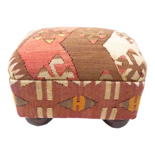 Vintage Kilim Covered Footstool For Sale