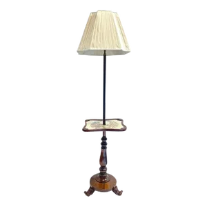 Vintage Floral Needlepoint Floor Lamp With Table
