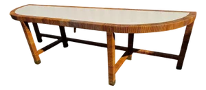 Vintage Demilune Laminate Top Rattan and Brass Console Table