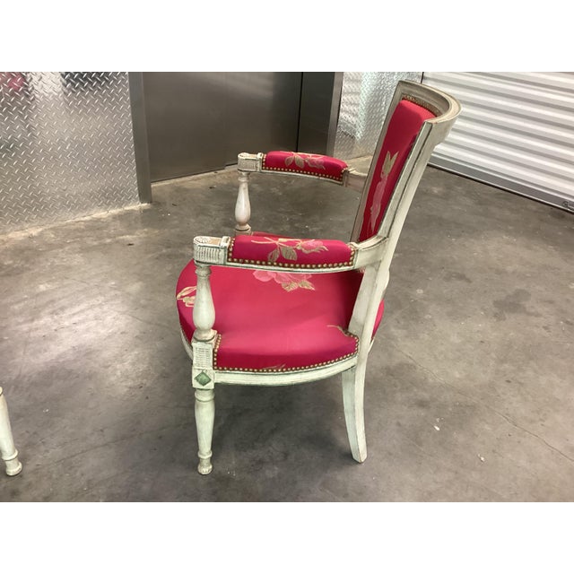 Stunning French Louis XVI-Style Pink Arm Chairs W/Painted Frames For Sale - Image 13 of 15