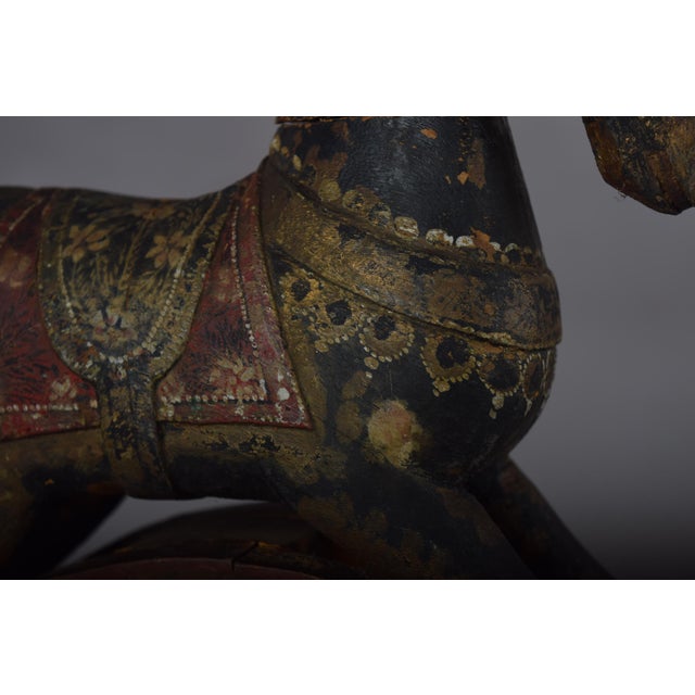 Indian Artist, Horse on Wheels, 19th Century, Hand-Carved and Painted Wood For Sale - Image 6 of 12