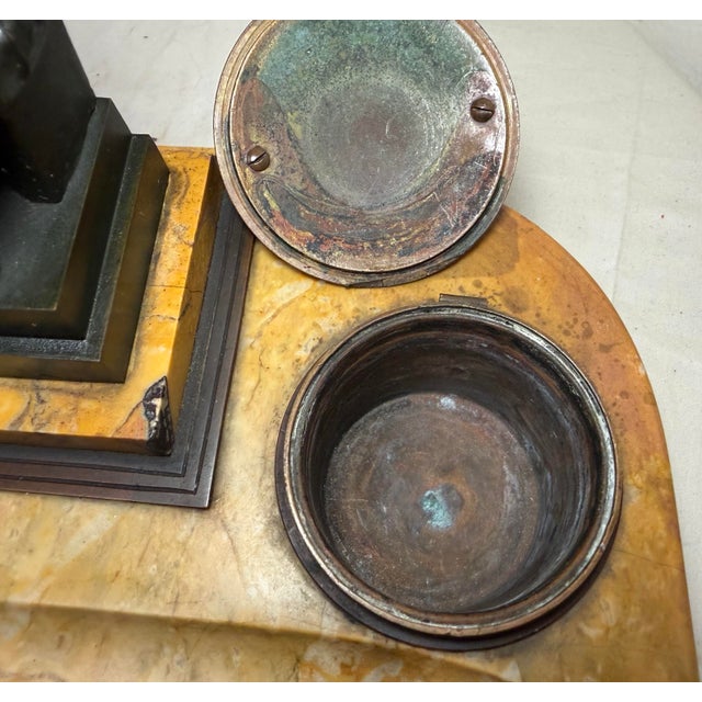 Antique French Solid Siena Marble Bronze Lorenzo De Medicis Statue Desk Inkwell For Sale - Image 18 of 18