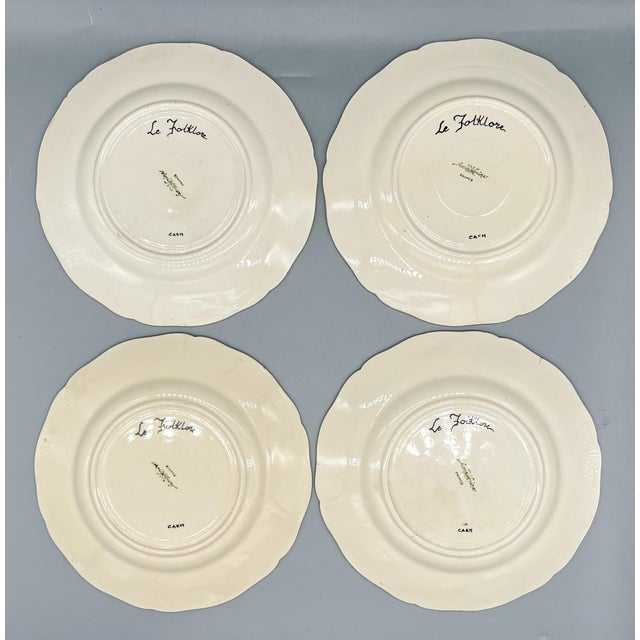 Ceramic Early 20th C. French “Le Folklore” Hand-Painted Sarreguemines Plates – Country French / Provincial For Sale - Image 7 of 9