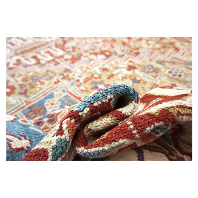 Antique Persian Heriz Wool 11X19 Rust, Ivory & Blue Handmade Area Rug #1140939 For Sale - Image 11 of 17