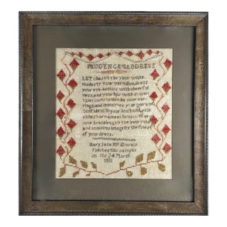 1830 Linen Embroidery Sampler, "Prudence's Address" For Sale