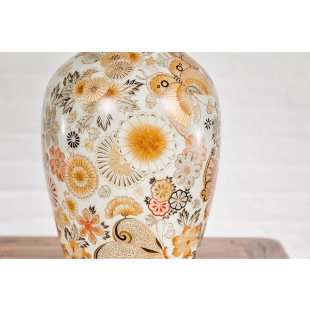 Vintage Japanese Kutani Style Vase with Flowers and Butterflies, Orange and Gold For Sale - Image 10 of 12