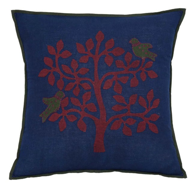 Contemporary Apple Tree Applique Pillow Case - Navy & Maroon, 16" x 16" For Sale - Image 3 of 3