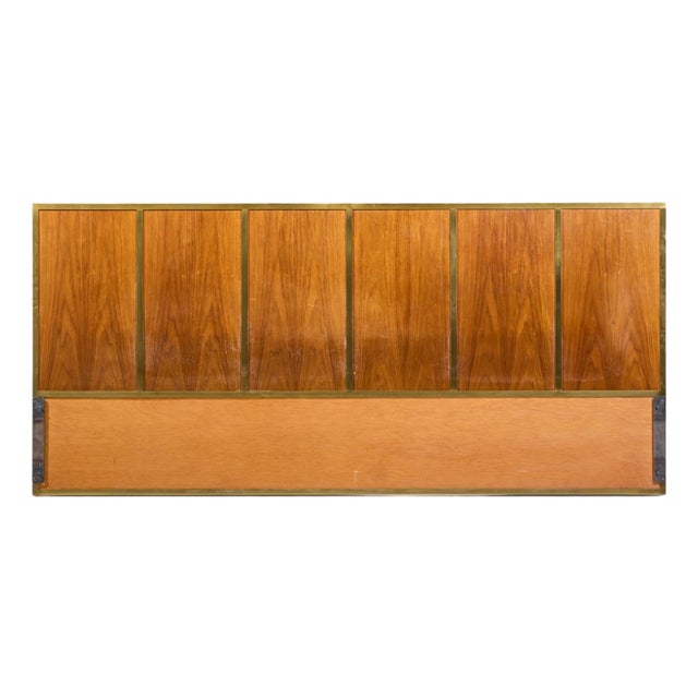 Paul McCobb for Calvin Mid Century Walnut and Brass King Headboard For Sale