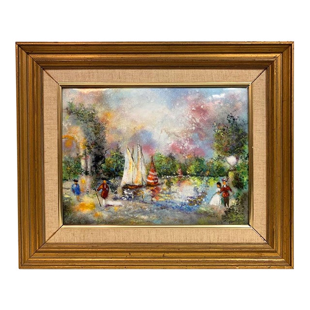 Modern Art Framed Enamel on Copper Painting For Sale