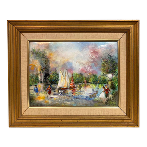 Modern Art Framed Enamel on Copper Painting