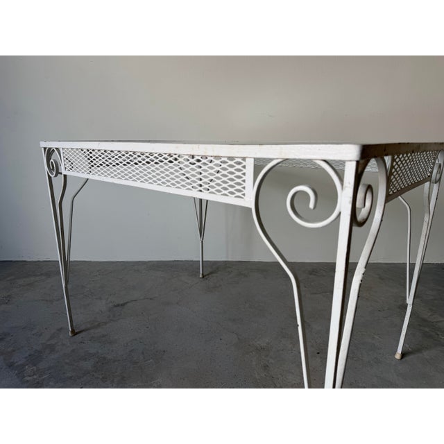 Vintage White Painted Metal and Glass Top Garden Dining Table For Sale - Image 10 of 11