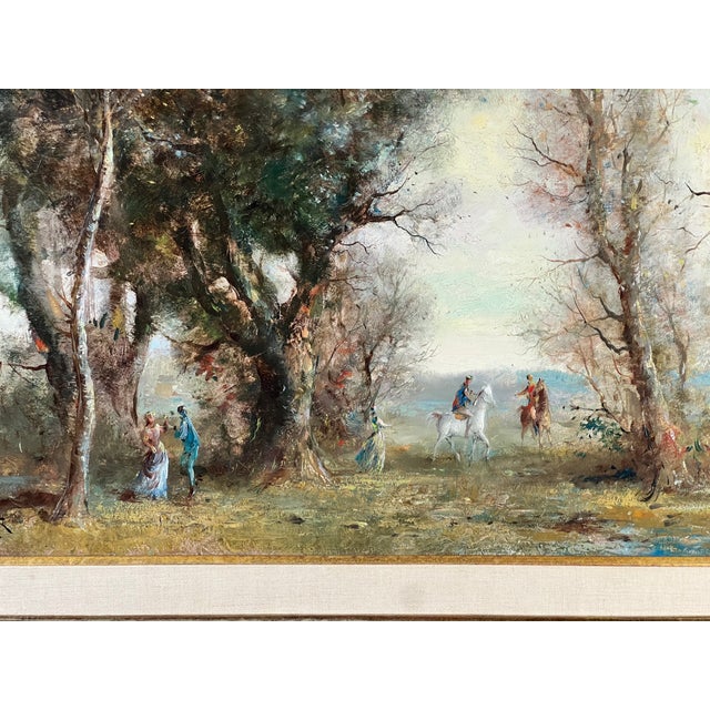 Textile Vintage Guy Cambier Belgian Romantic Landscape Oil Painting With Horsemen, C. 1960–1980 For Sale - Image 7 of 11