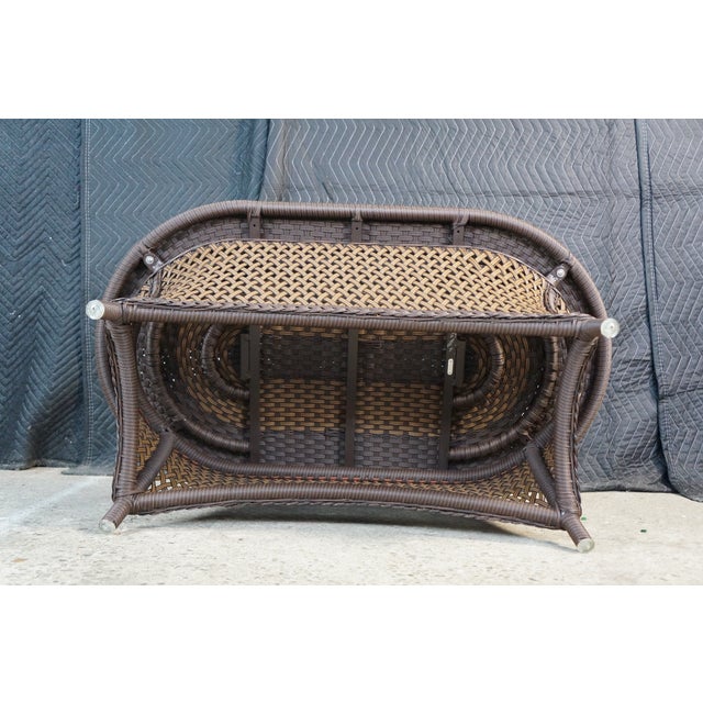 Lloyd Flanders Oval Wicker Coffee Table Two Tone Patio Table With Glass Top Boho For Sale - Image 15 of 18