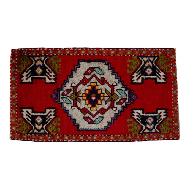 1970s Hand Knotted Small Turkish Rug, Door Mat, Entryway Rug, Bath Mat, Kitchen Decor - 20x37 Inches For Sale