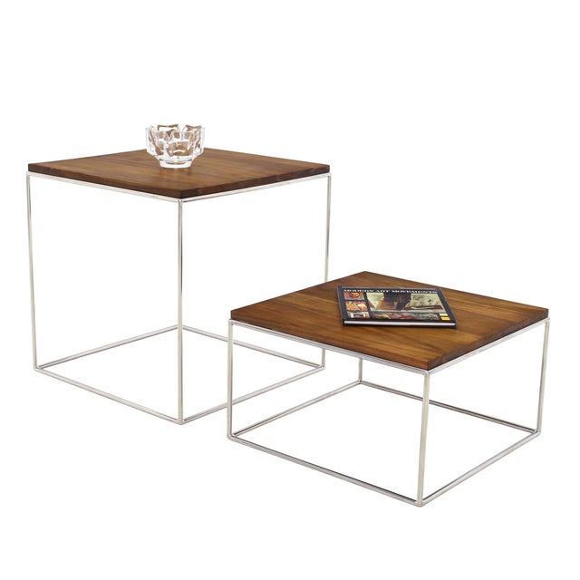 Solid Stainless Steel Chrome Cube Nesting End Side Step Occasional Tables Set MINT!