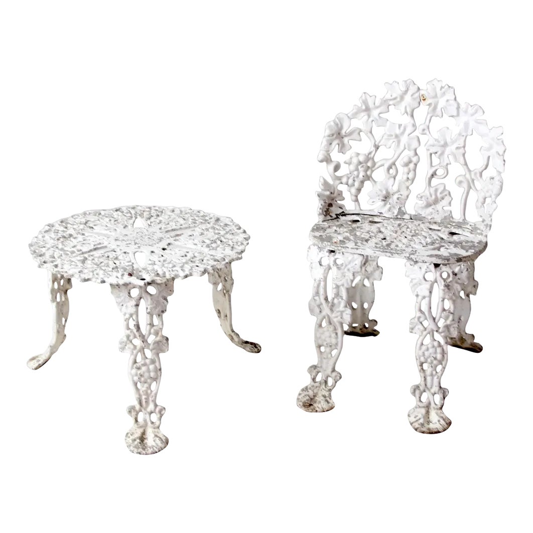 Vintage Painted Cast Iron Garden Chair and Table Set Chairish