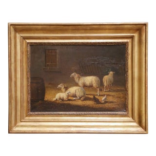 19th Century French Pastoral Sheep Painting Attributed to Jules Louis Rame For Sale