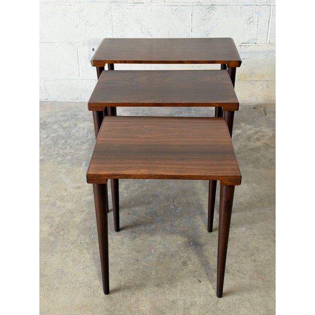 1960s Rosewood Nesting Tables Set of 3 With Slim Tapered Legs Vintage Mid-Century Modern 1960s For Sale - Image 5 of 11