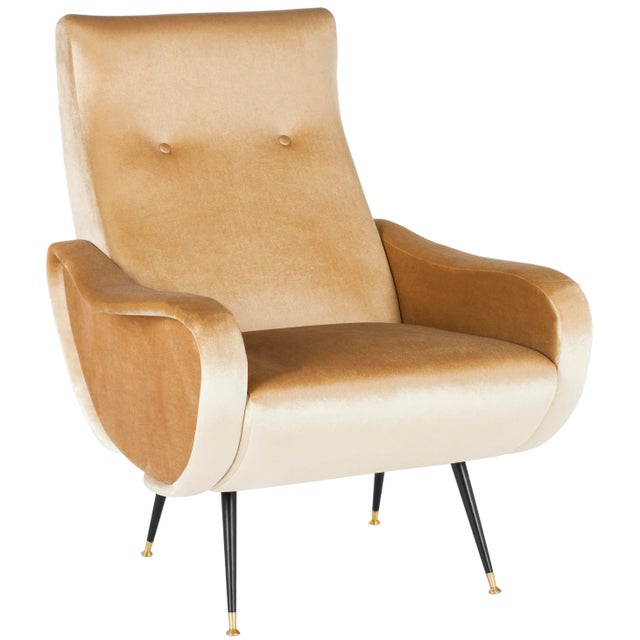Modern Velvet Retro Mid Century Accent Chair in Camel For Sale - Image 3 of 9
