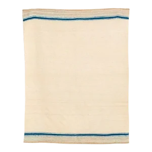 Vintage Moroccan Beige & Blue Striped Wool Kilim Floor Rug or Blanket, 5'10'' X 7’4''