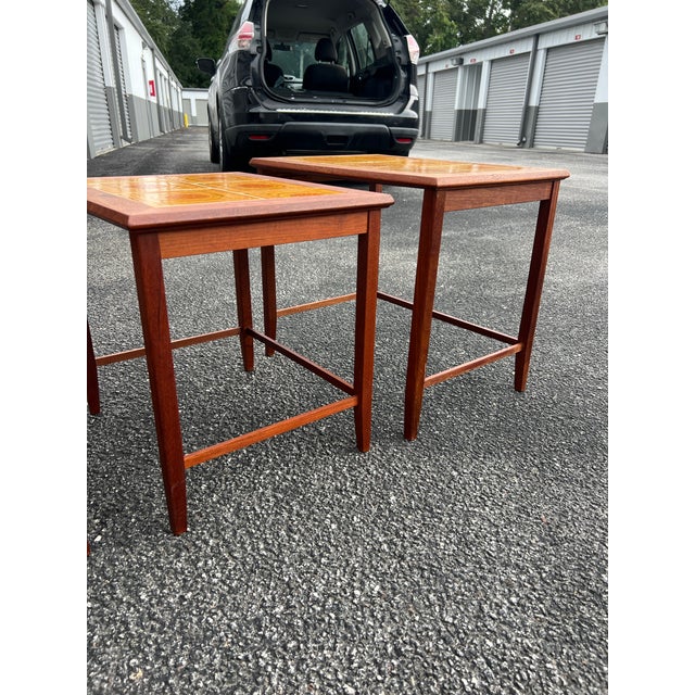 1970s Toften Denmark Teak and Sunburst Tile Nesting Table, Vintage Mid-Century Modern - Set of 3 For Sale In Charleston - Image 6 of 7