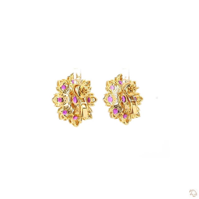 Early 21st Century 4.02 Carat Round Brilliant Cut Diamond Ruby Gold Earrings, Pair For Sale - Image 5 of 9