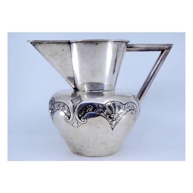 Silver Wine Jug with Raised Plant Motifs and Angular Handle For Sale - Image 9 of 11