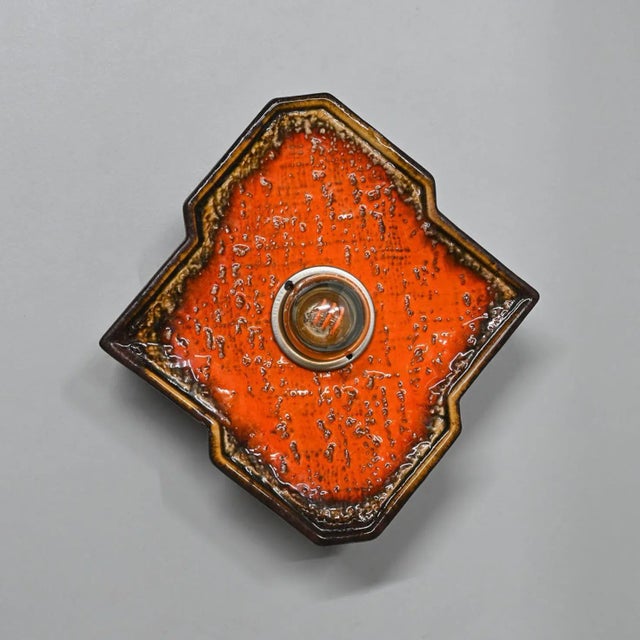 Diamond-Shaped Brown & Orange Ceramic Wall Light, Germany, 1970s For Sale - Image 3 of 12