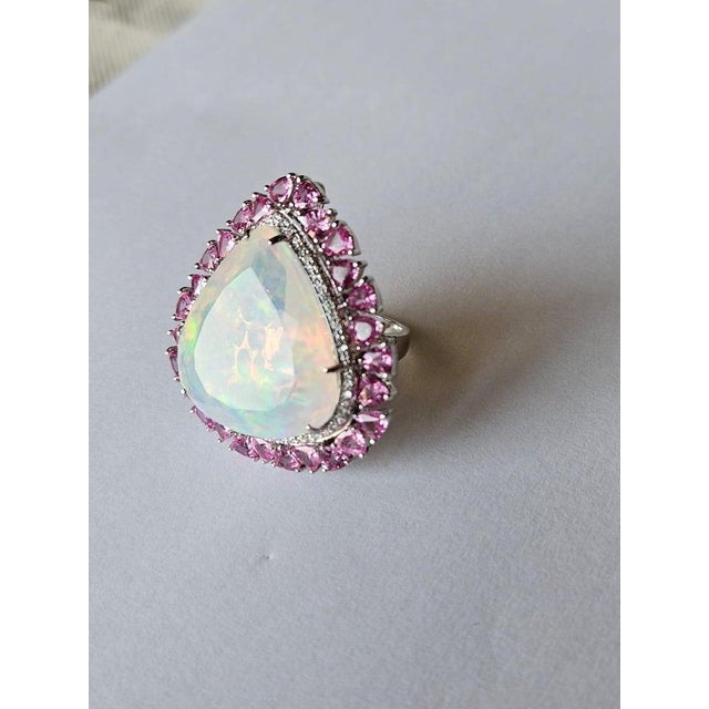 29.59 Carat Ethiopian Opal, Pink Sapphire & Diamond Cocktail Ring/ Pendant Necklace, Size 6 For Sale - Image 4 of 16