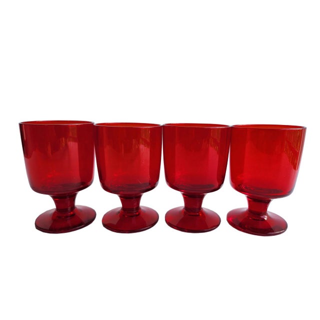 Ruby Red Vintage Pueblo Ruby Wine Glasses by Morgantown, Set of 4 For Sale - Image 8 of 10