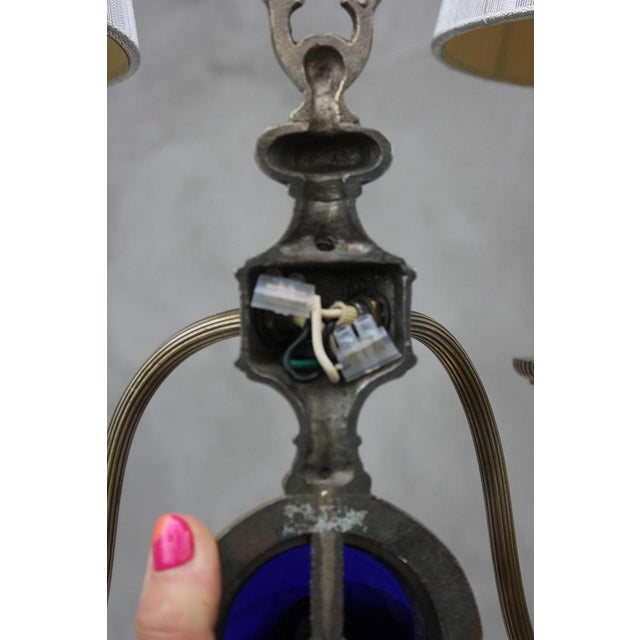 French Art Nouveau Wall Sconces in Cobalt Blue Glass, 1940s, Set of 2 For Sale - Image 9 of 11