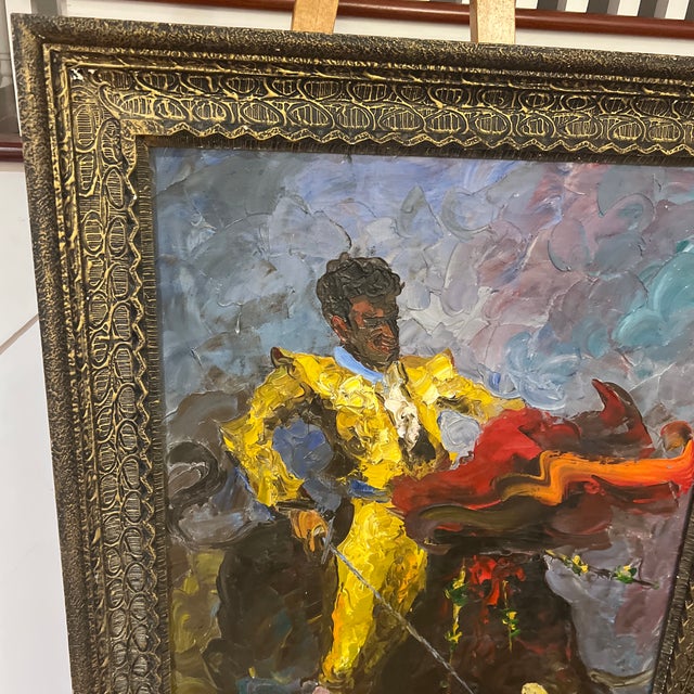 Blue 20 Th Century European School Oil on Canvas Impasto Style Framed Signed Titled Toreador For Sale - Image 8 of 12