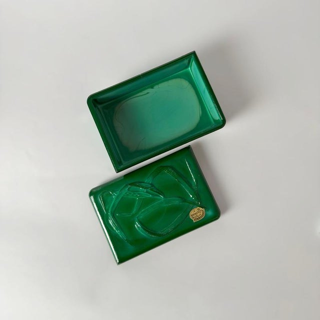 Czech Art Deco Style Malachite Glass Trinket Box by Curt Schlevogt, 1950s For Sale - Image 9 of 10