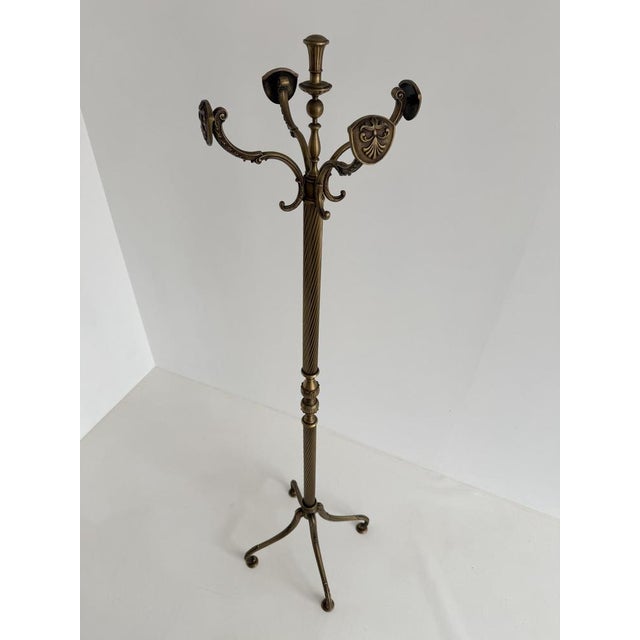 Vintage Brass Coat Rack with Shield Hooks and Twisted Column, 1960s For Sale - Image 12 of 18