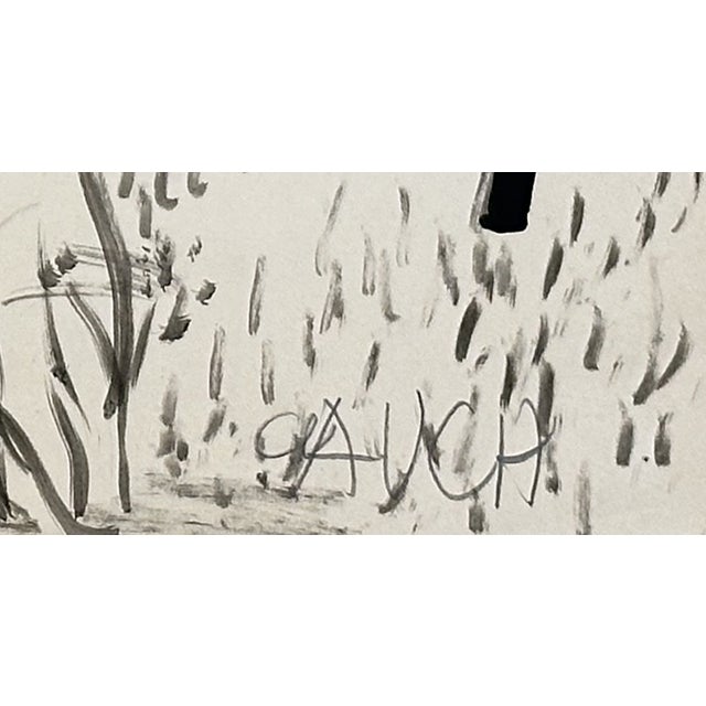 Mid-Century Modern Mid 20th Century Vintage Mid-Century Modern Expressionistic Black and White Landscape Painting on Paper, Signed Auch, With Mat For Sale - Image 3 of 4
