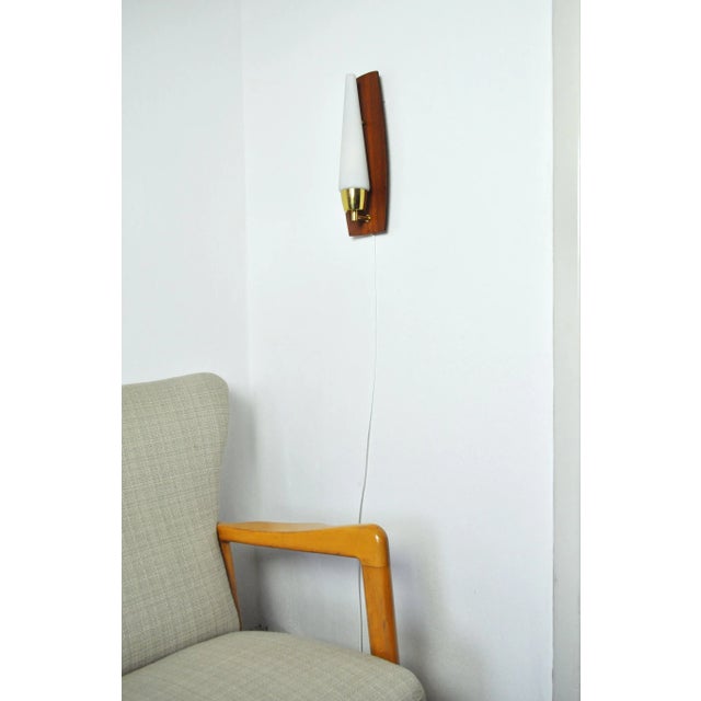 Scandinavian Modern Wall Light in Teak Brass and Opaline Glass, 1960s For Sale - Image 10 of 11