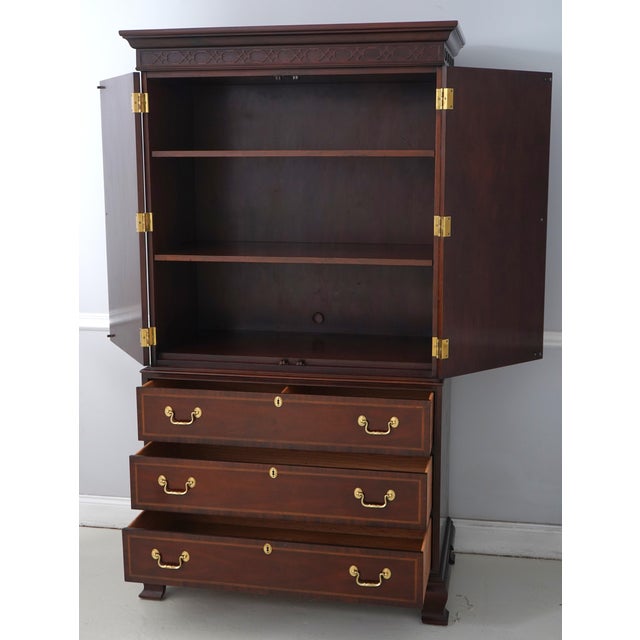 Chippendale Councill Craftsmen Inlay Mahogany Bedroom Armoire Cabinet For Sale - Image 3 of 18