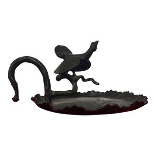 Antique Early 20th Century American Arts & Crafts Bronzed Iron Turkey Bird Card Tray For Sale