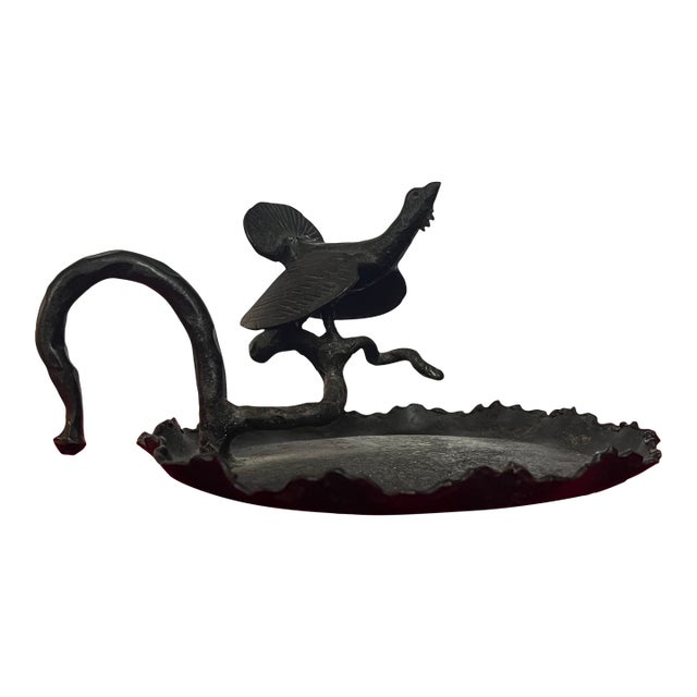 Antique Early 20th Century American Arts & Crafts Bronzed Iron Turkey Bird Card Tray For Sale