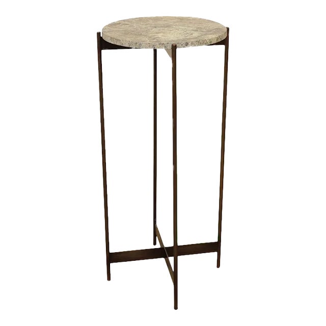 Modern Brass Base Round Marble Top Pedestal or Plant Stand For Sale